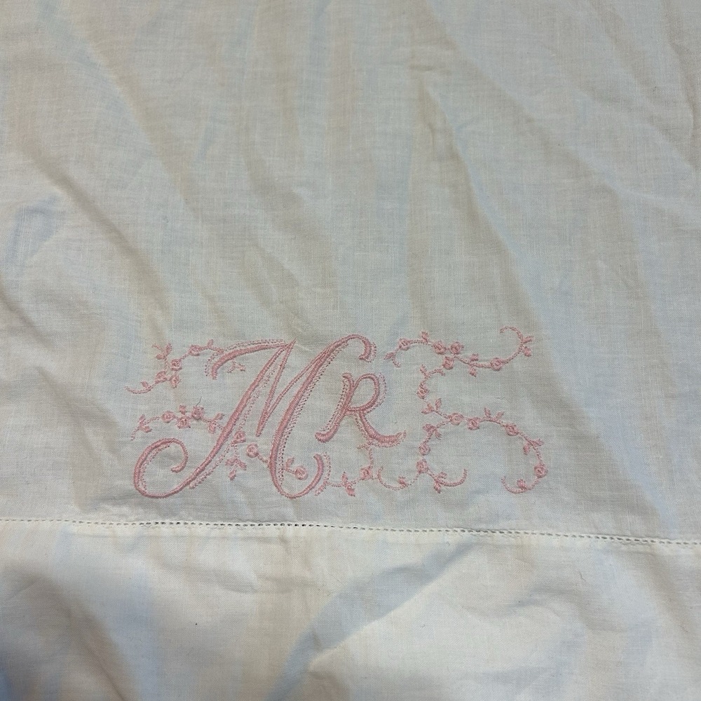 Vintage Pillowcase Standard Embroidered MR  Pink Cotton Retro Granny‎ Core